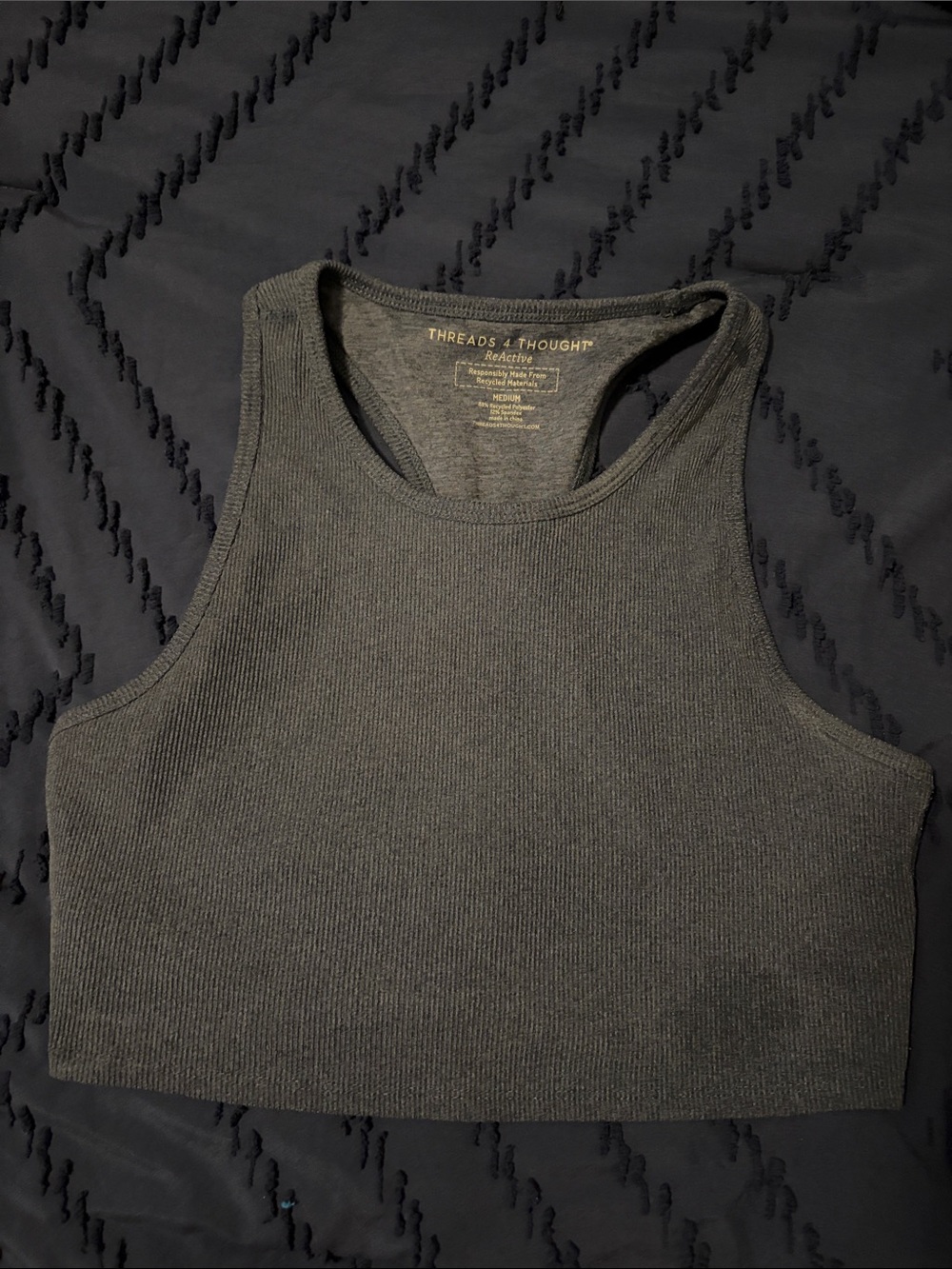 Threads 4 Thought Charcoal Ribbed Racerback Crop Top